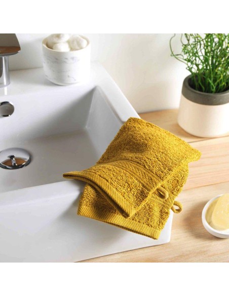 2 gants de toilette 15 x 21 cm eponge unie colors miel