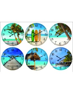 05/1467-horloge mdf é58cm "plage" 6asst