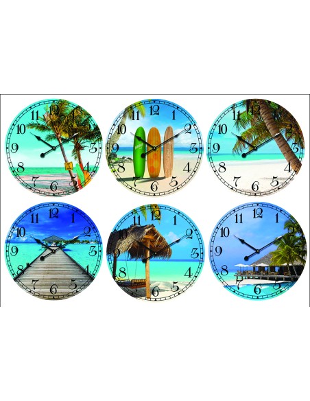 05/1467-horloge mdf é58cm "plage" 6asst