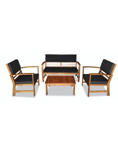 19689-salon déexterieur avec coussins ( 1 table + 2 fauteuils + 1 banc )