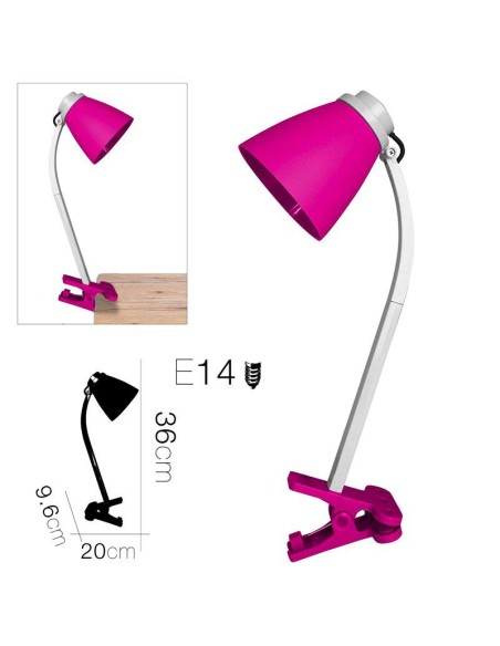 20131-lampe de bureau clip plastique rose 20 x 9.6 x 36 cm