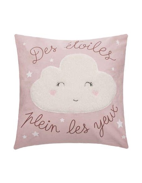 174011a - coussin carre boucl nuage rose