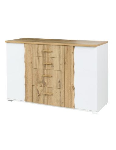 commode wood 2 portes 4 tiroirs  blanc/ dab wotan