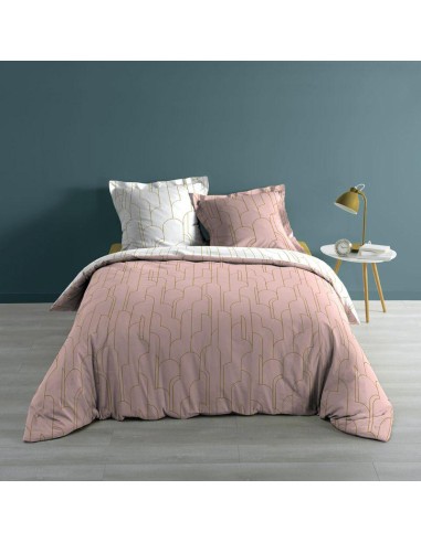 1643530-parure 3 p. 260 x 240 cm imp. metallise 57 fils allover domea rose/or