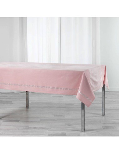 1730899-nappe rectangle 140 x 240 cm coton uni+fils metallises elegancia rose