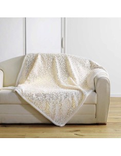 1609234-plaid 125 x 150 cm imit. fourrure metalise/sherpa safari naturel