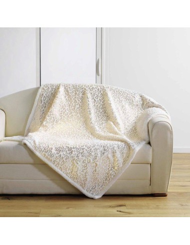 1609234-plaid 125 x 150 cm imit. fourrure metalise/sherpa safari naturel