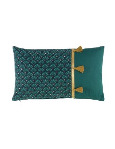 coussin dehoussable pompons 30x50 cm coton imp. metallise artchic bleu des place