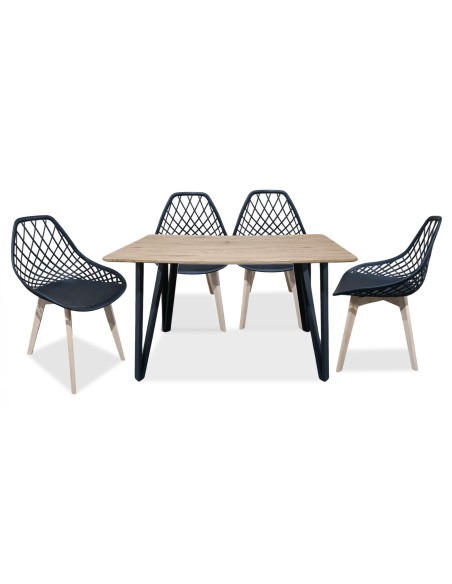 ensemble 4 chaises taska + 1 table pinto 120 cm bois de hétre couleur naturelle