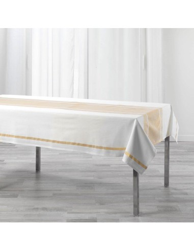 1730897-nappe rectangle 140 x 240 cm coton uni+fils metallises elegancia or