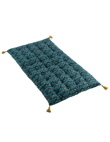 1609210-matelas de sol+pompons 60 x 120 cm coton imprime metallise artchic bleu