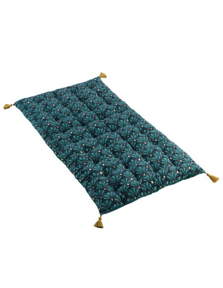 1609210-matelas de sol+pompons 60 x 120 cm coton imprime metallise artchic bleu