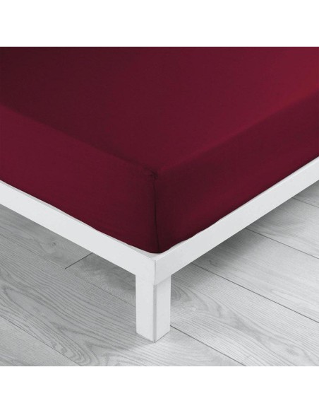 1643374 - drap housse 1 personne 90 x 190 cm uni 57 fils lina bourgogne