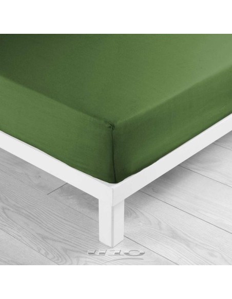 drap housse 2 personnes 180 x 200 cm uni 57 fils lina vert sapin