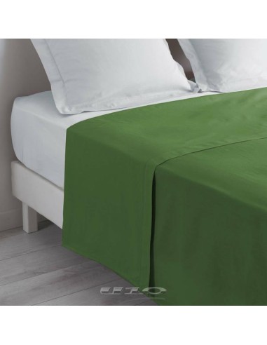 drap plat 2 personnes 240 x 300 cm uni 57 fils lina vert sapin +point bourdon