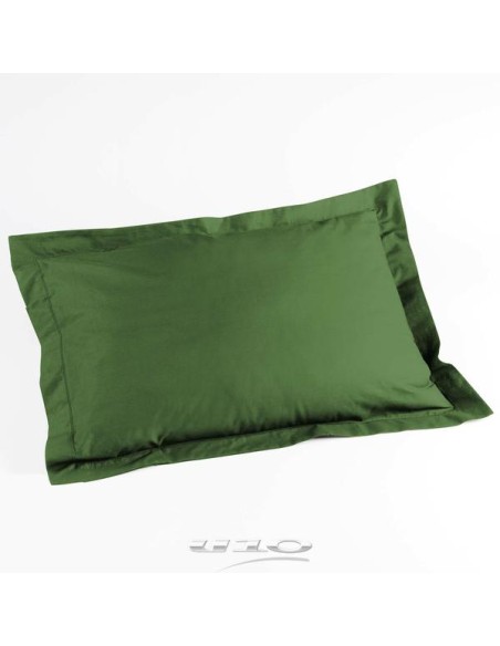 1642627-taie d'oreiller volant plat 50x70 cm uni 57 fils lina vert sapin +point