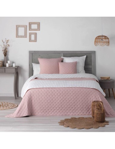 1643659-chemin de lit matelasse 80 x 180 cm microfibre bicolore mellow chic rose