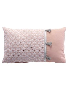 coussin dehoussable pompons 30x50 cm coton imp. metallise artchic rose des place
