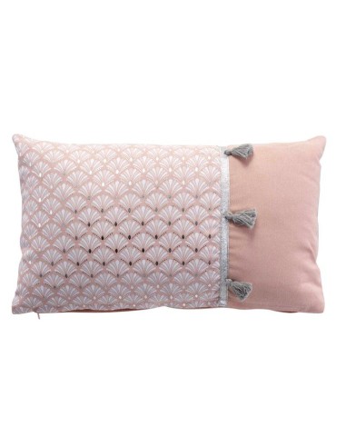 coussin dehoussable pompons 30x50 cm coton imp. metallise artchic rose des place