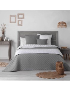 couvre lit 2 pers. matel. 220x240 cm microfibre bicolore mellow chic gris/blanc