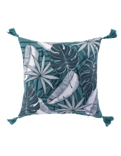 1609411-housse coussin pompons +encart 40 x 40 cm coton imprime puebla des. plac