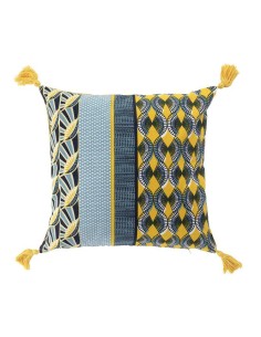 housse coussin pompons +encart 40 x 40 cm coton imprime watina des. place