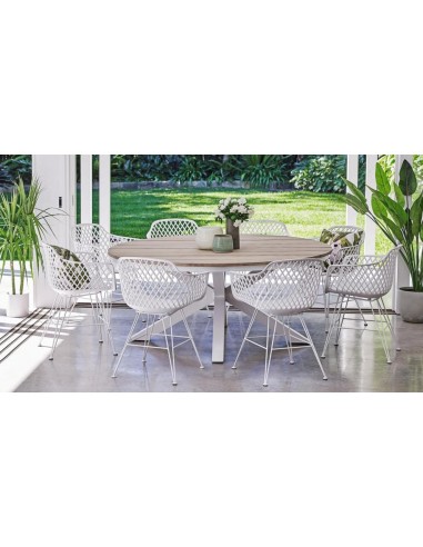75795-table repas aro d170 blanc mat - open slat frame - acacia khee smit -
