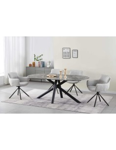 table loxton ovale 200x100x75cm gris clair pieds noir