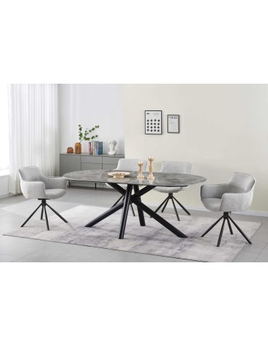 table loxton ovale 200x100x75cm gris clair pieds noir