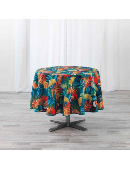 1722782-nappe ronde (0) 180 cm polyester imprime cocobello bleu