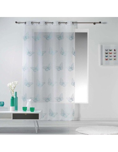 1625612-panneau a oeillets 140 x 240 cm voile sable brode papillona bleu