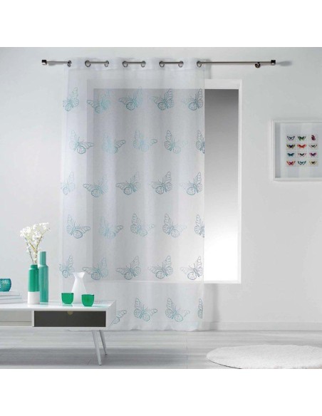 1625612-panneau a oeillets 140 x 240 cm voile sable brode papillona bleu