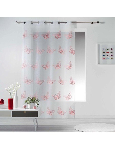 1625608-panneau a oeillets 140 x 240 cm voile sable brode papillona corail