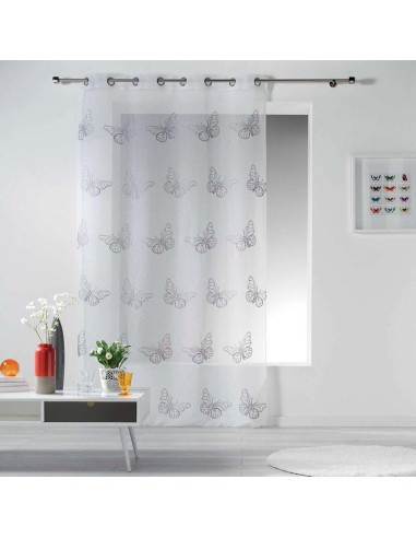 1625607-panneau a oeillets 140 x 240 cm voile sable brode papillona gris
