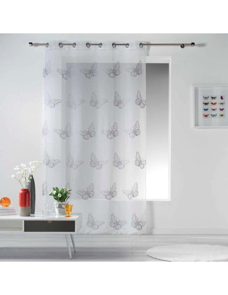 1625607-panneau a oeillets 140 x 240 cm voile sable brode papillona gris