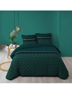 1643567-parure 3 p. 240 x 220 cm imp. metallise 57 fils allover artchic bleu