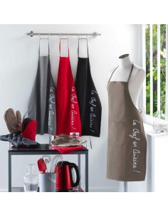 tablier +poche 60 x 84 cm coton uni brode cuistot kaki