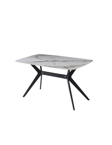 table diane plateau marbre pieds noir