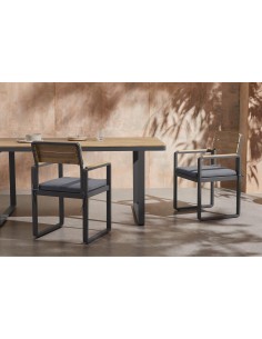 topa chaise de repas acacia alu + coussin