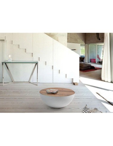 table basse bowl pied metal blanc plateau bois