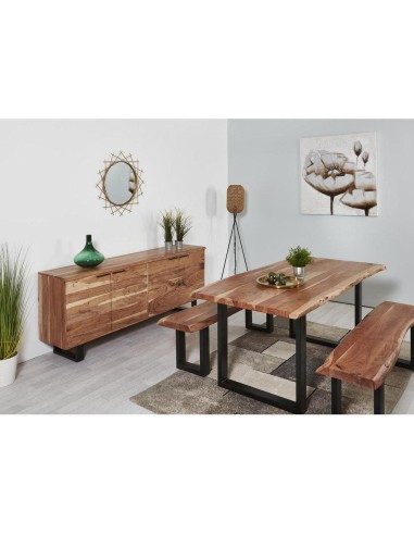 taj table de repas plateau bois ondule acacia massif 3.7 cm 200x100x