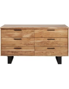 29780na-commode goa 6 tiroirs 140cm acacia massif pieds metal noir