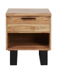 29783na - chevet carree goa -  acaccia massif pied metal noir