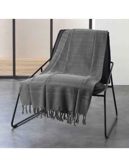 jete de canape a franges 180 x 220 cm coton tisse lilia anthracite
