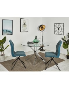 chaise mikado /pieds metal noir assise bleu canard