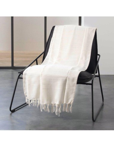 jete de canape a franges 180 x 220 cm coton tisse lilia creme