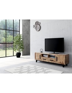 19186pi-patio meuble tv 2 portes 2 tiroirs 2 niches pin recycle 160x42x50h