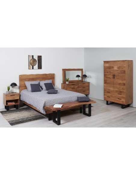 armoire goa acacia- 2 portes 2 tiroir pied metal noir175x100x50