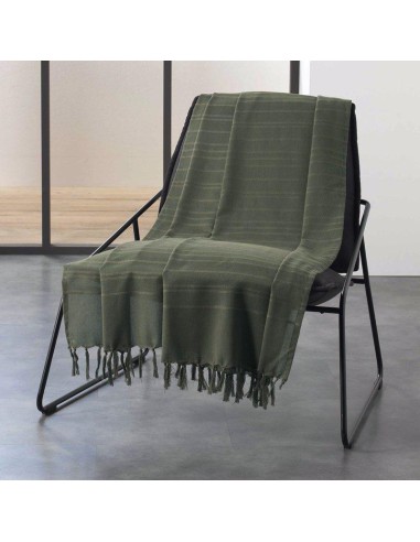 jete de canape a franges 220 x 240 cm coton tisse lilia kaki