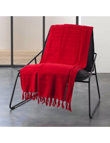 1731024 - jete de canape a franges 180 x 220 cm coton tisse lilia rouge